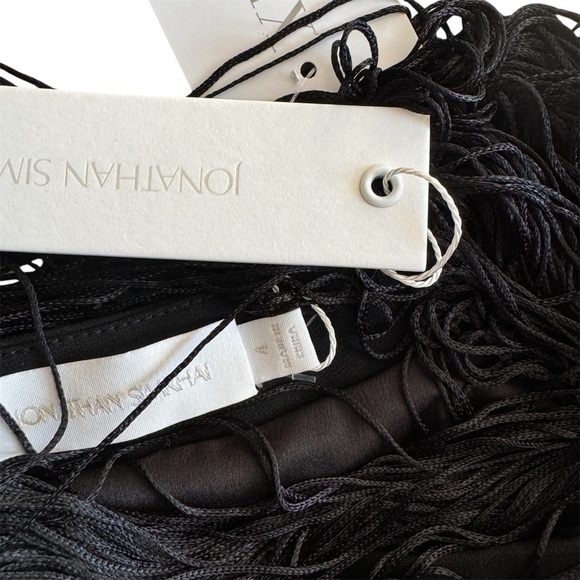 JONATHAN SIMKHAI Draped Fringed Crepe Bustier Black Off-Shoulder Top NEW - Picture 7 of 9